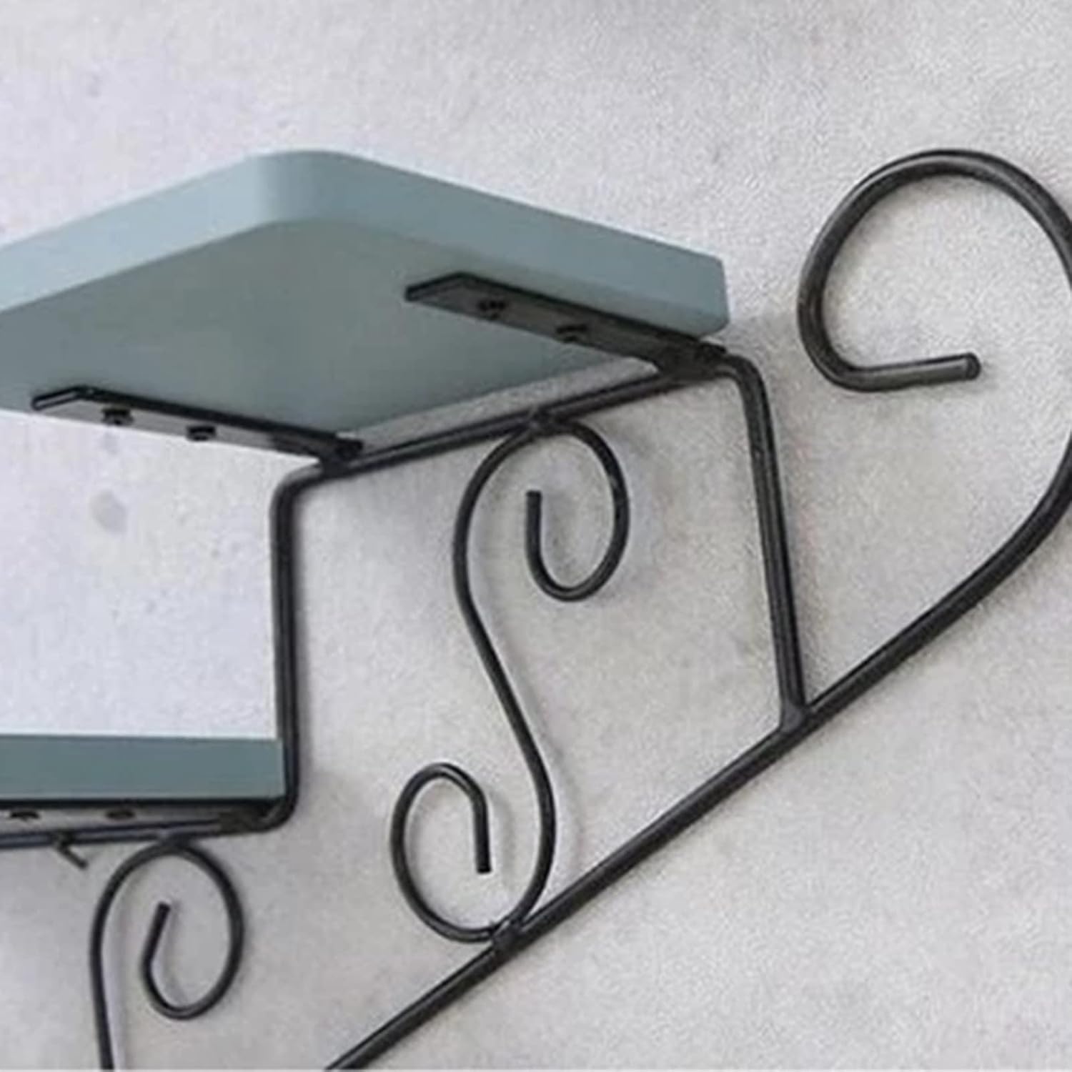 Wood Shelf Wall Mounted of 3 Tier Decorative Floating Shelves Wall Shelves Metal Hanging Shelf for Bedroom Living Room Bathroom Kitchen Office Farmhouse Decor, Blue Stair-Shape 47 x 30cm