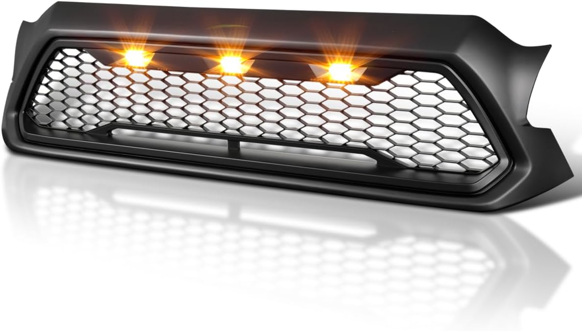Spec-D Tuning Matte Black Mesh Style Front Hood Grill Grille w/LED Lights Compatible with 2012-2015 Toyota Tacoma