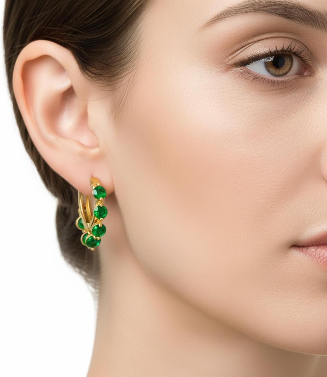 I Jewels Gold Plated Stone Drop Hoop Earrings (E3419G)