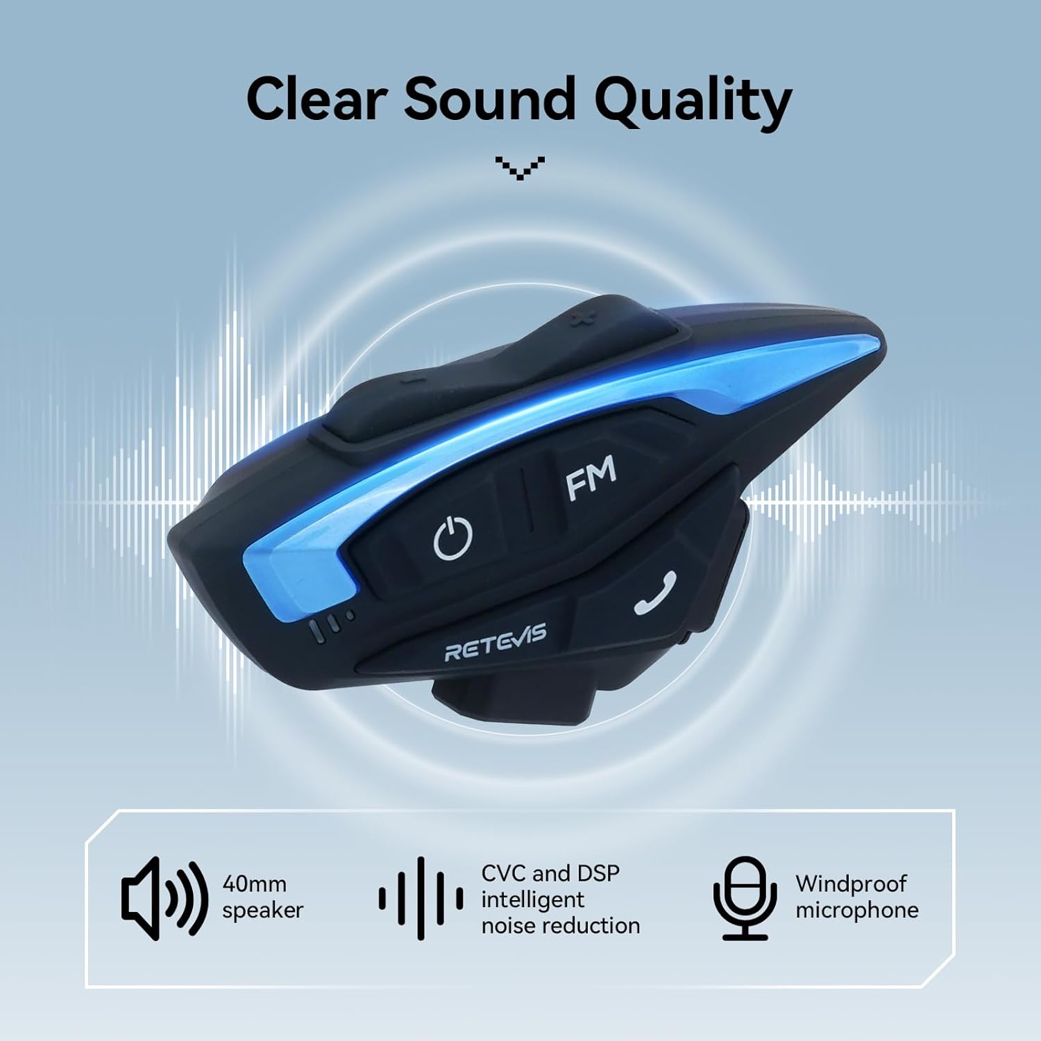 Retevis EZTalk 3A Motorcycle Bluetooth Headset, 1000m 2 Riders Helmet Intercom Headphones with Music Sharing, CVC Noise Reduction, FM Radio, IP65 Motorcycle Helmet Headset for Cycling Snowmobile