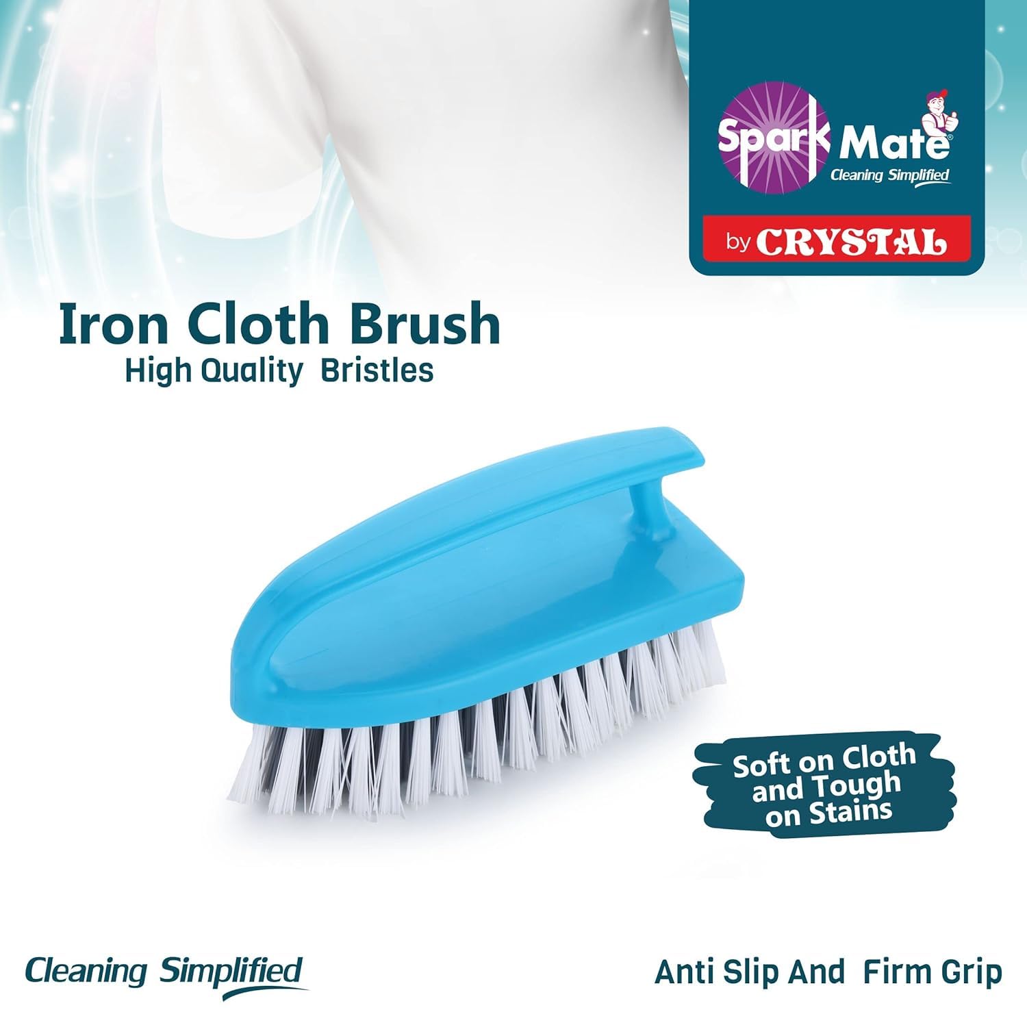 Sparkmate By Crystal Iron Shape Cloth Cleaning Brush with Easy Grip Handle (Pack of 2) 3