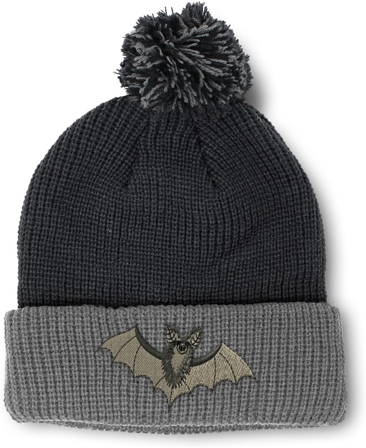Custom Pom Pom Beanies for Women Bat C Embroidery Skull Cap Winter Hats for Men Acrylic One Size