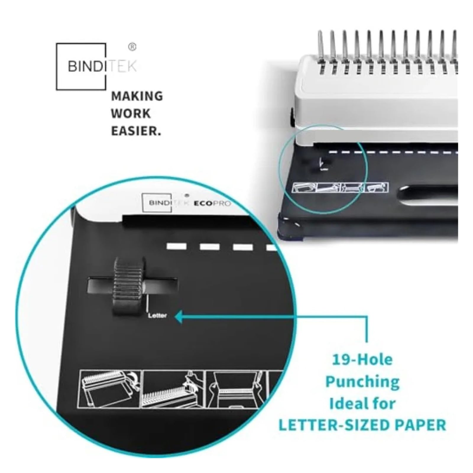 Rilegatrice a 21 fori, 350 fogli, rilegatrice a pettine con 100 dorsi a pettine da 1/2" for formato lettera A5 o formati più piccoli Operazione senza sforzo