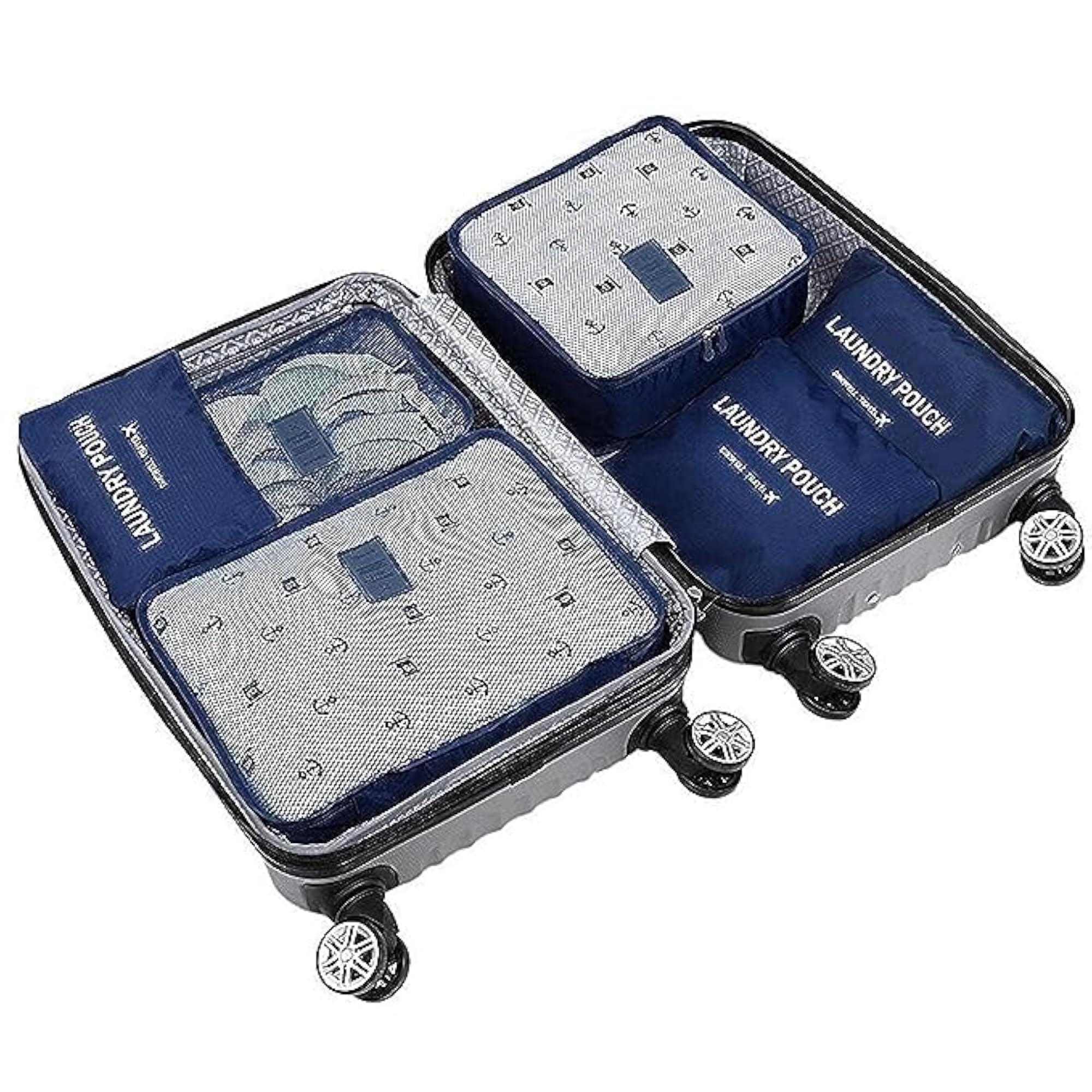 6 Pcs Travel Packing Organiser Bags, Navy Blue