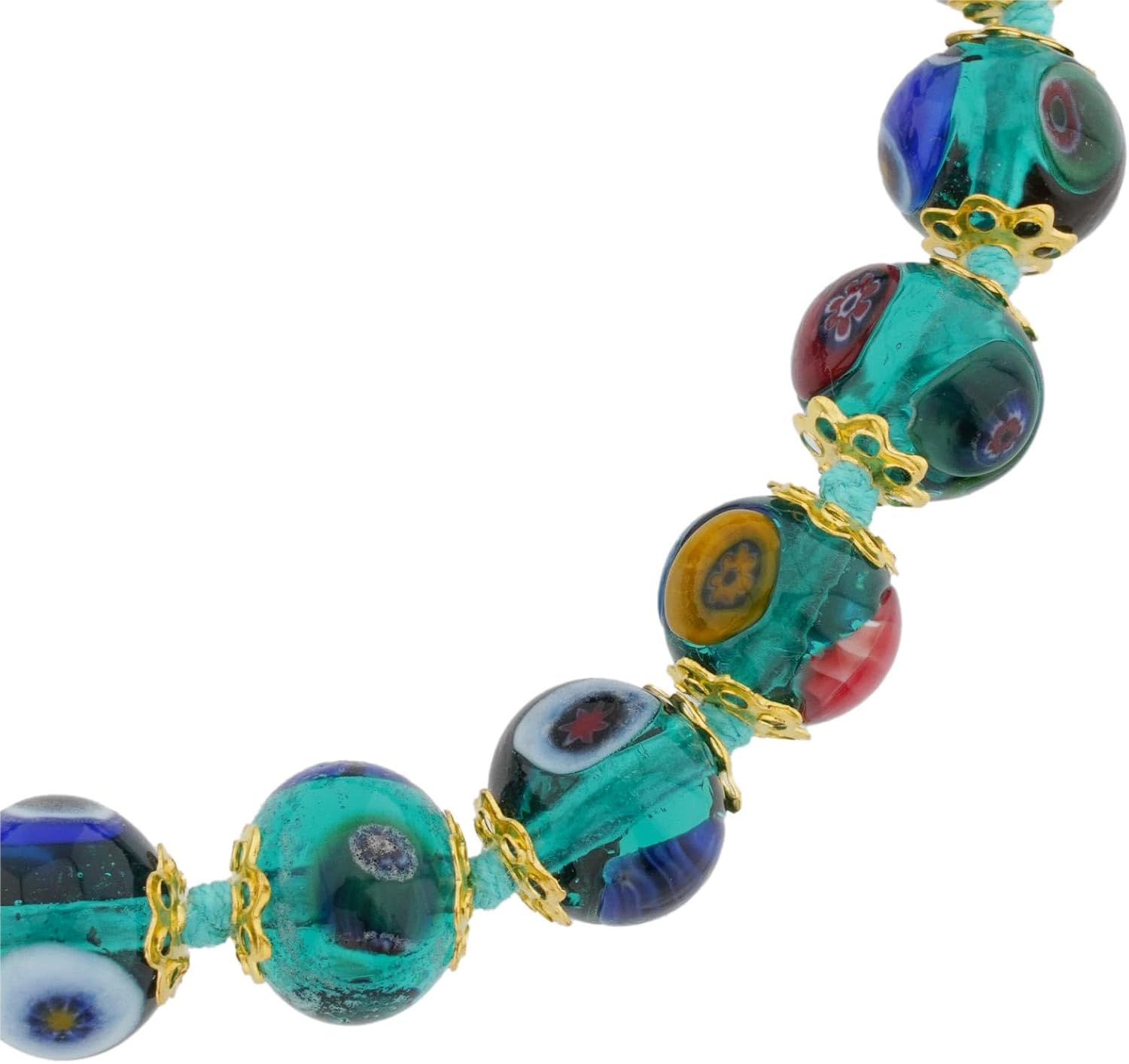 Glass Of Venice Murano Glass Bracelet Italian Millefiori - Transparent Green Mosaic Beads Handmade Blown Glass - Murano Glass Bracelets for Women