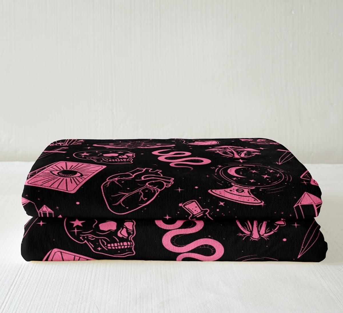 Halloween Skull Flannel Blanket,Gothic Pink Moth Mushroom Skeleton Fuzzy Blanket for Children Present,Hippie Art Girly Stars Galaxy Polyester Throw Blanket for Couch, Twin Size (60 x 80 Inch)