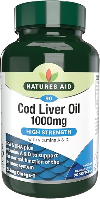 Natures Aid 1000mg High Strength Cod Liver Oil - Pack of 90 Capsules (Packaging May Vary)