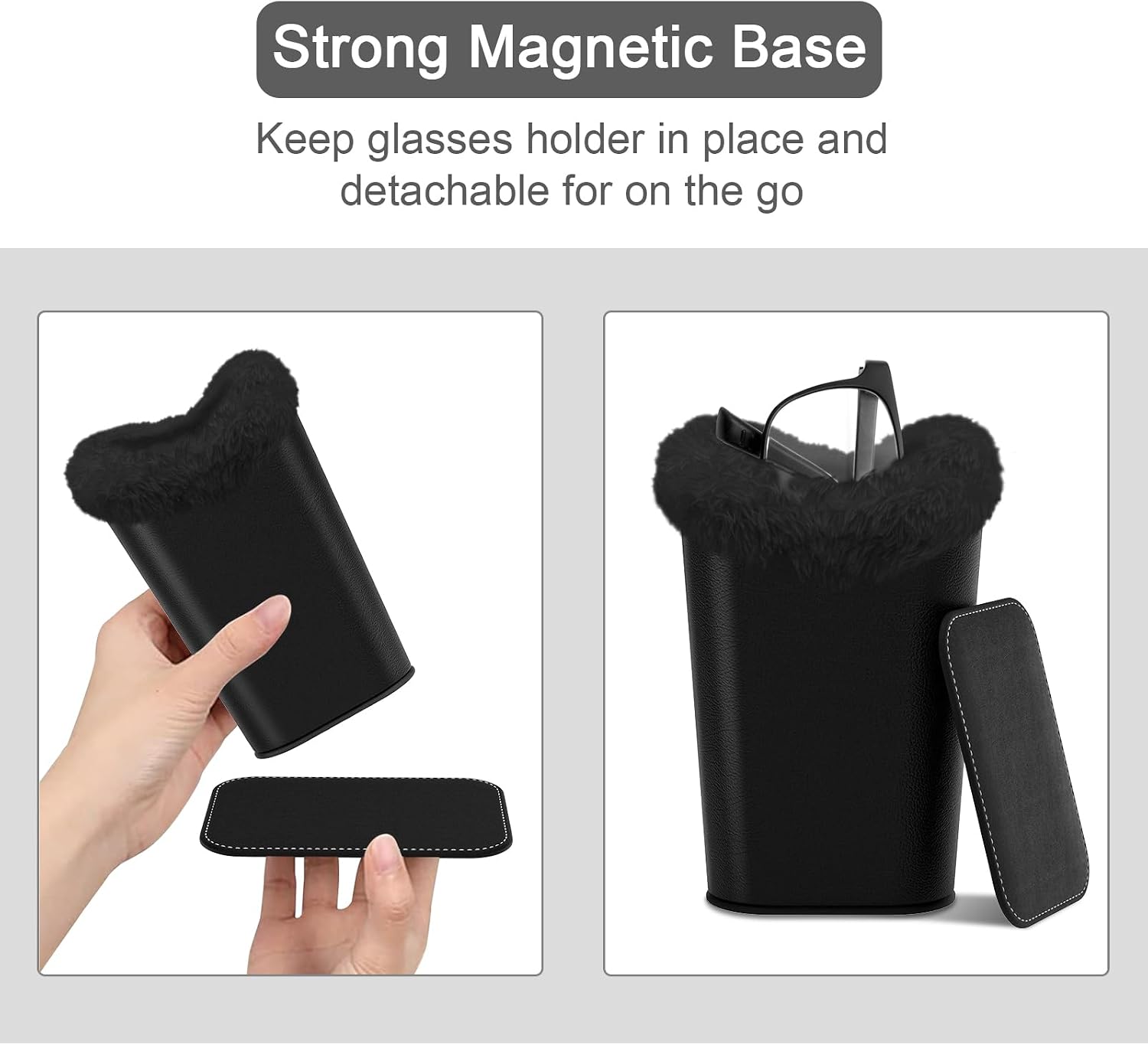 Eyeglasses Holder,Plush Lined PU Leather Pattern Stand Case with Magnetic Base,Unisex for Women Men image 4
