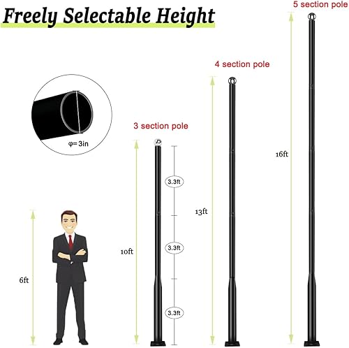 Miniatura 3 de Poste de luz de calle de 16 pies de alto, poste de metal ajustable negro para luces con anclajes de acero de montaje