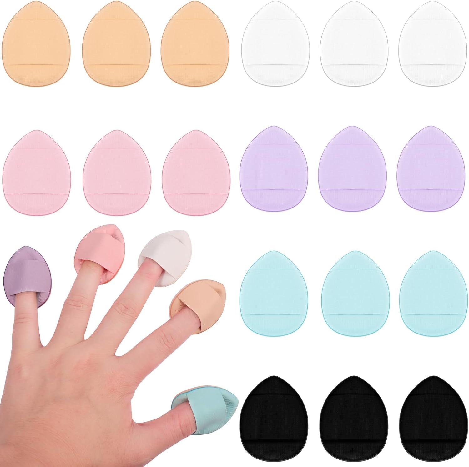 Mini Finger Makeup Powder Puff – 12PCS Face Setting Powder Puff Sponge Soft Powder Puffs for Wet Dry Loose Foundation, Concealer, Eye Shadow Gift for Women (6 Colors)