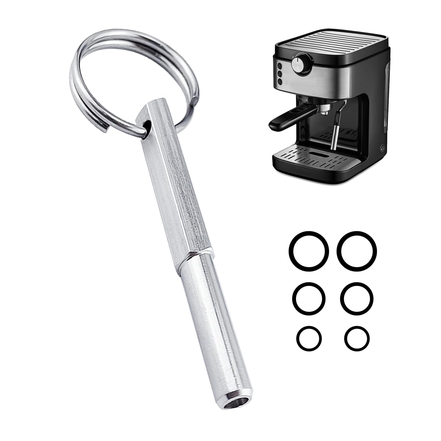 Clé à Tête Ovale Pour Machine à Café - Acier Inoxydable, 61 Mm - Avec 6 Anneaux Caoutchouc