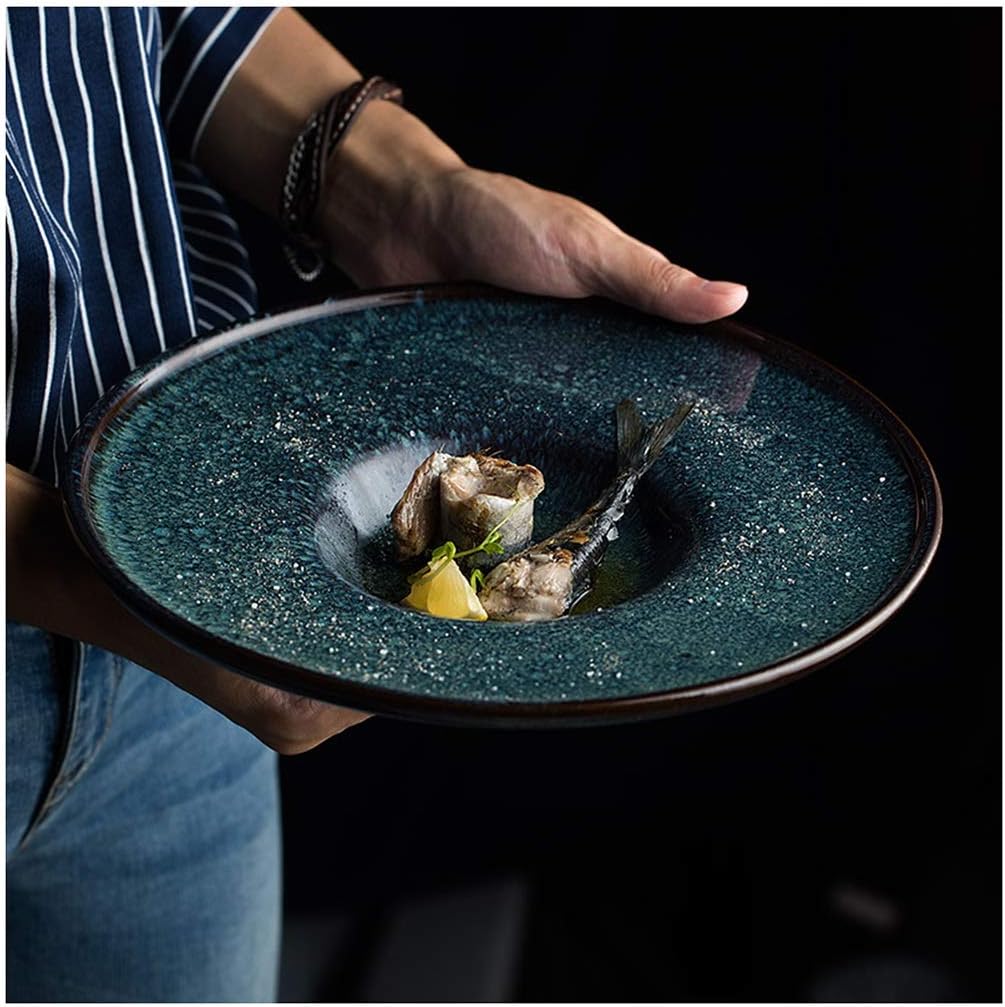 SMC plate Ceramics Western Food Pasta Fashion Plate Round Dessert Personality Plate European Style Creative Household Peacock Pattern UFO Plate Straw Hat Plate