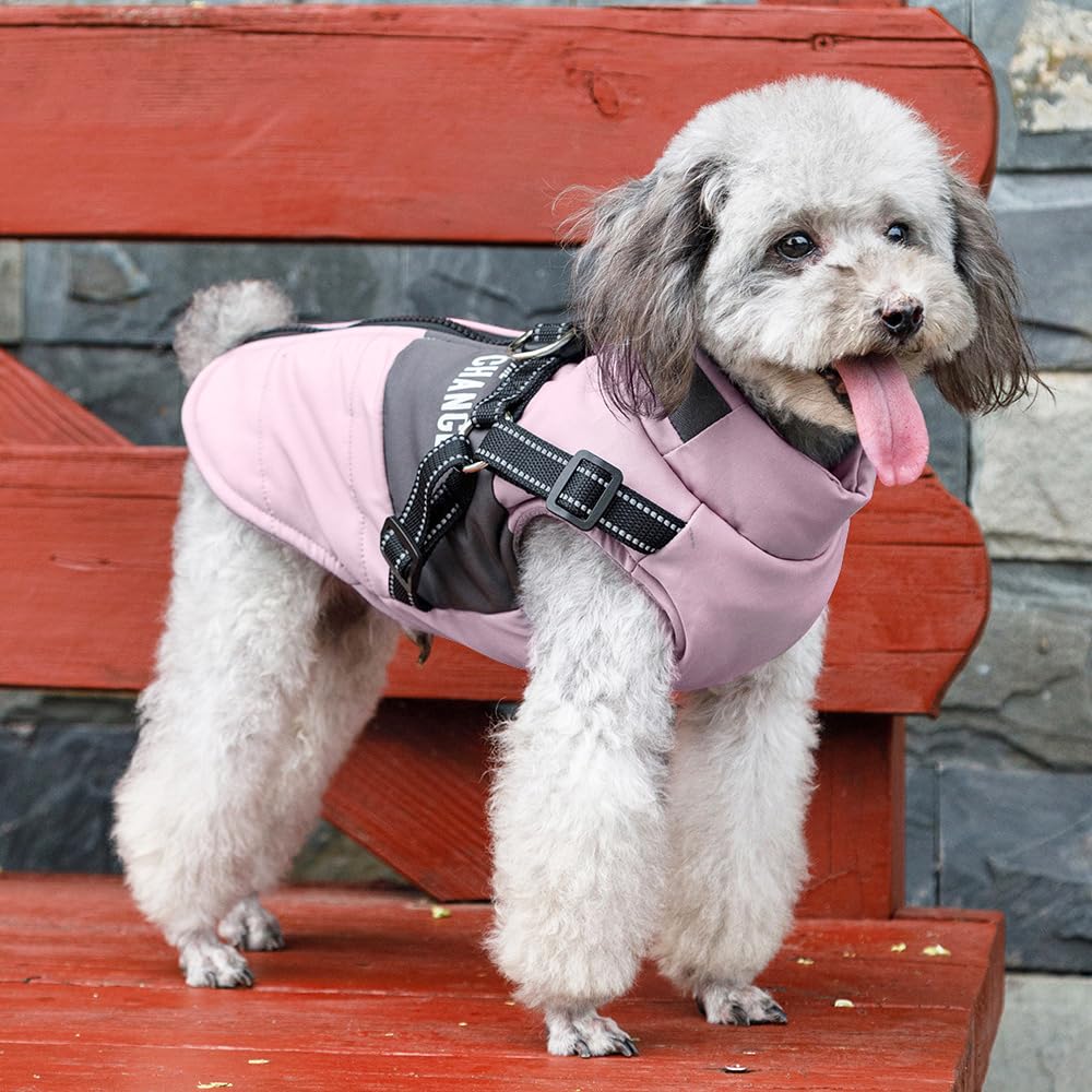 Vestes d'hiver pour Chiens, Manteaux Chauds pour Chiens Vêtements réfléchissants pour Chien Gilet imperméable pour Chiot avec Harnais pour Chiens de Petite et Moyenne Taille
