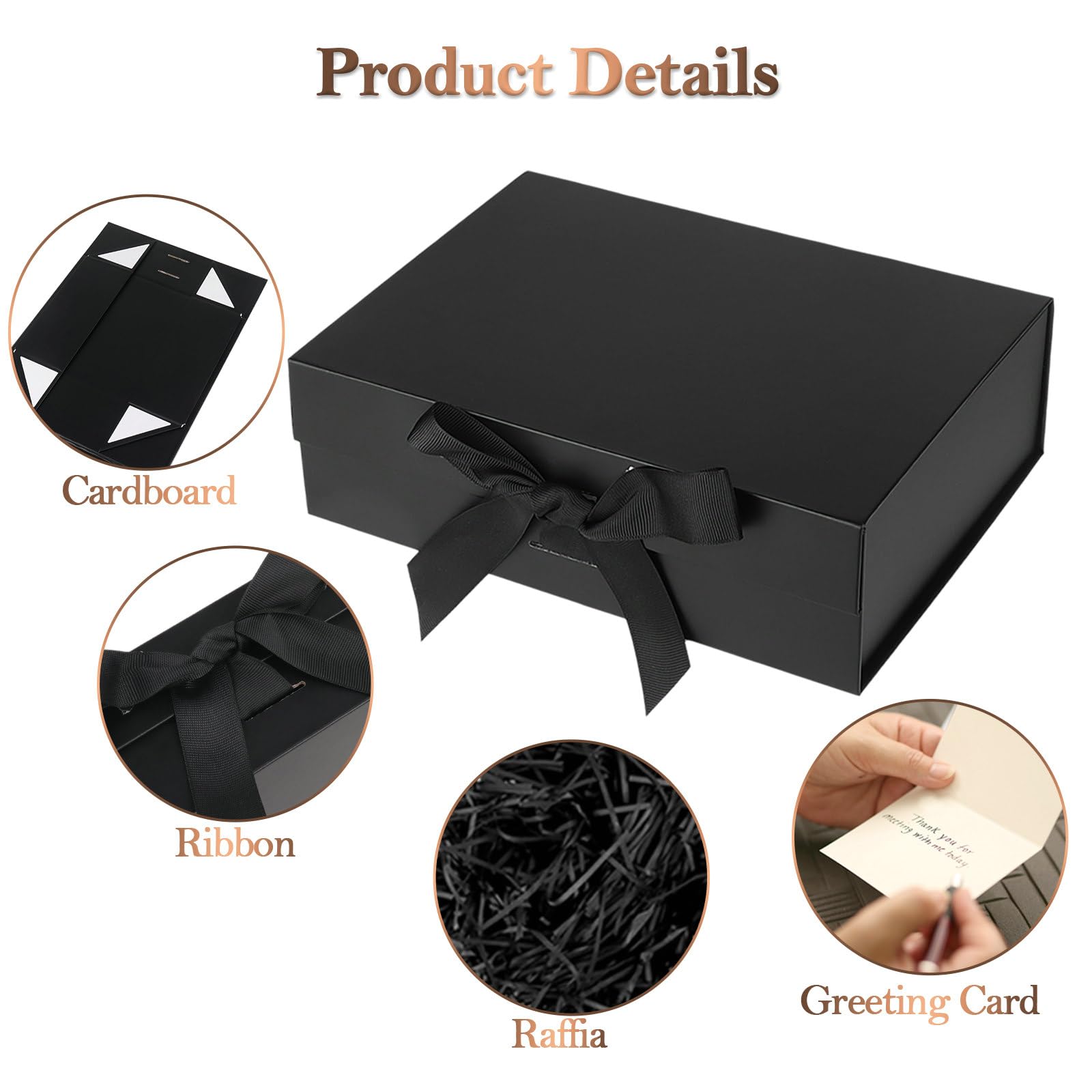 2 Boîtes Cadeau TAIXING 23x17x7cm - Noires, Magnétiques, Avec Ruban Et Papier Déchiqueté - Pour Mariage, Noël