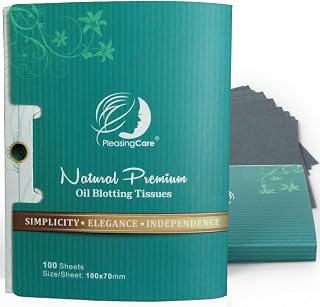 PLEASINGCARE Premium Bamboo Charcoal Oil Blotting Papers, 200 Sheets - Natural Face Blotting Tissues for Oily Skin & Shine Control