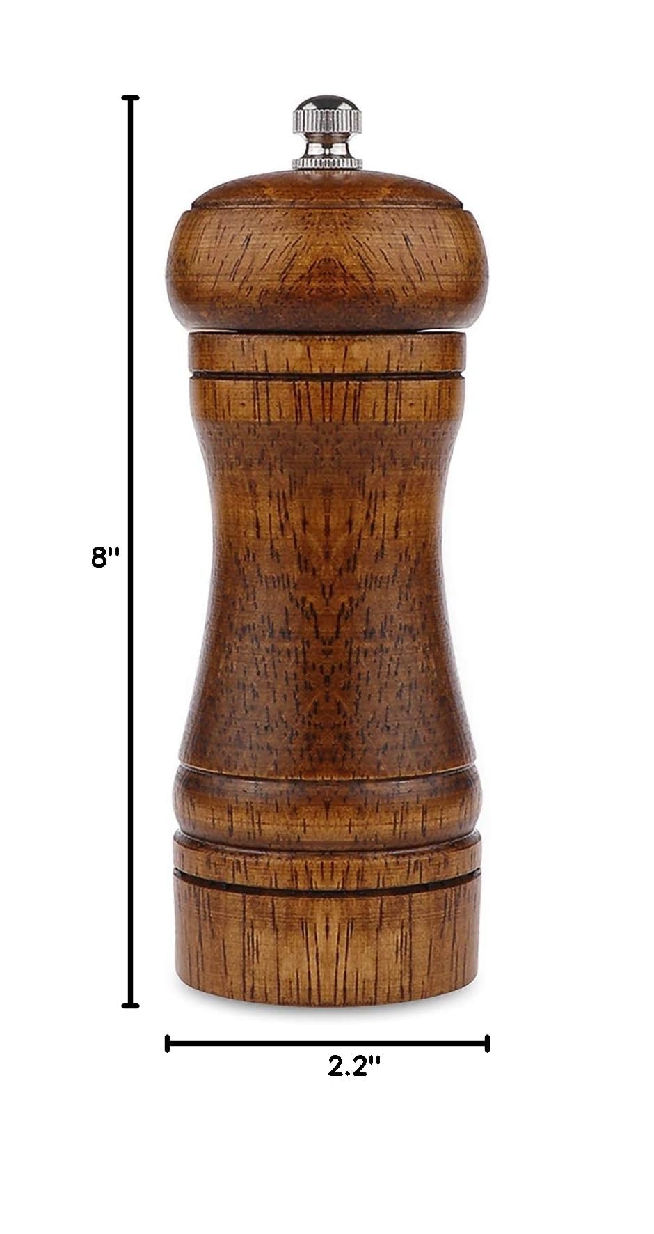 Molinillo de pimienta – Molinillo de pimienta de 5 pulgadas, molinillo de pimienta recargable de roble y sal de mar, molinillo de pimienta de cerámica, molinillo de pimienta ajustable 7
