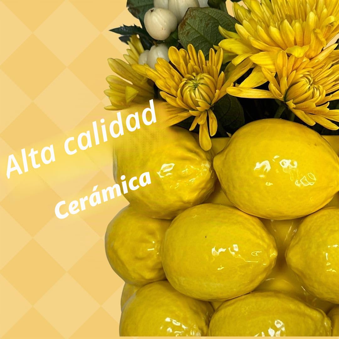 Jarrón de limón, jarrón único de cerámica de Estilo francés/mediterráneo Amarillo Alegre con diseño de limón 3D, decoración de Cocina de limón, Regalo de inauguración de la casa con