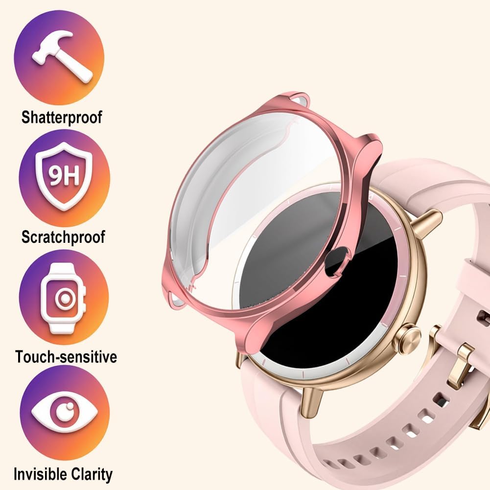 TPU Case with Screen Protector for TOOBUR, Cillso, KEEPONFIT Smart Watch DR05, Pink, Soft, Thermoplastic Polyurethane, 1.27 Inches image 3