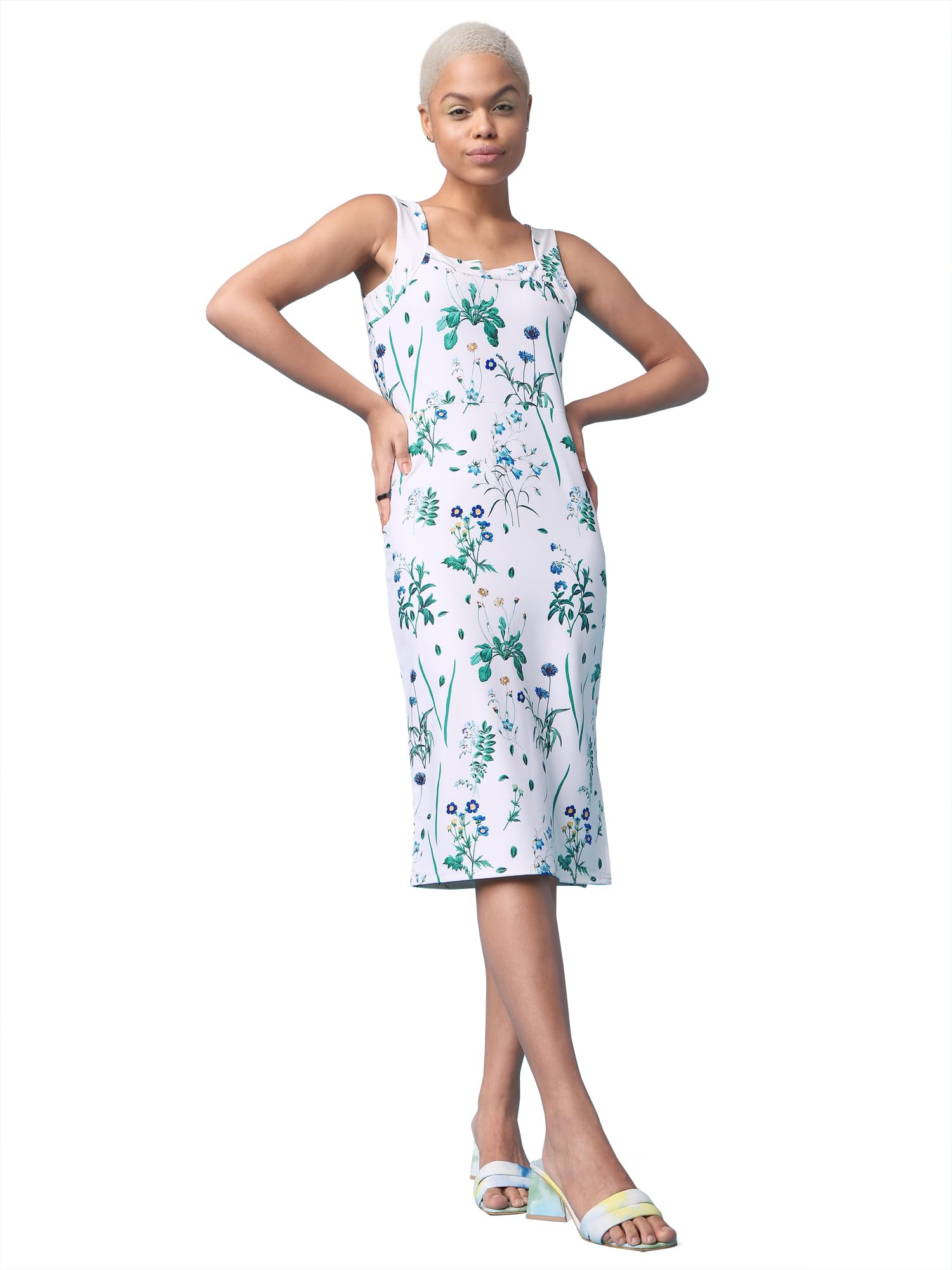 Purvaja Womens Bodycon Knee Length Dress (Wini-024-Plant_White_Large)