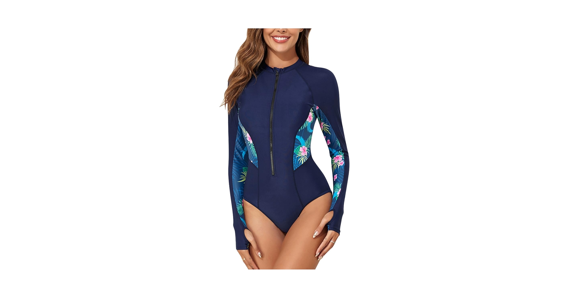 IKADEX Women Long Sleeve Zip Up Rash Guard One-Piece
