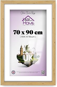 Wall Photo Frame Pine 70x90 cm Frame With 80x60 cm Mount Picture Poster Print With Clear HD Perspex 30x15 MM Moulding Mounting Hooks MDF Backboard