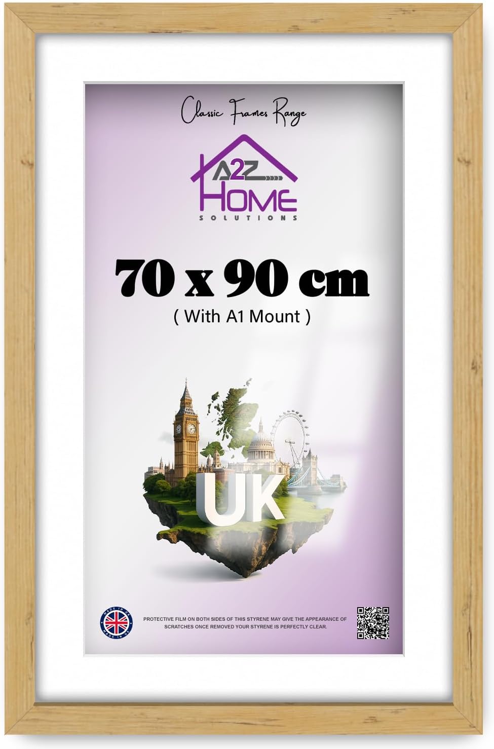 Wall Photo Frame Pine 70x90 cm Frame With 80x60 cm Mount Picture Poster Print With Clear HD Perspex 30x15 MM Moulding Mounting Hooks MDF Backboard