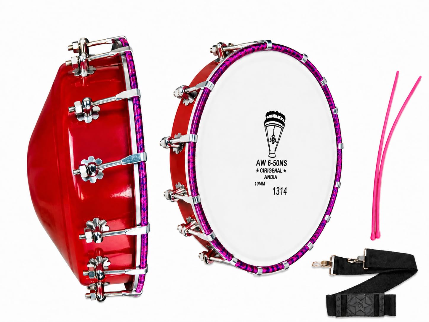 Meerut Musical Hydrabadi Tasha Drum 13.4 Inch with Belt and Stick | Red Finish, Includes Carrying Belt ,chanti-image-46