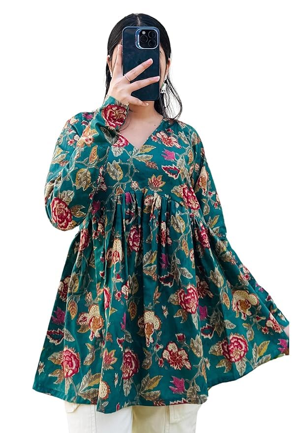 MEERA FAB Cotton Short Kurti Stylish Women’s Floral Printed Top