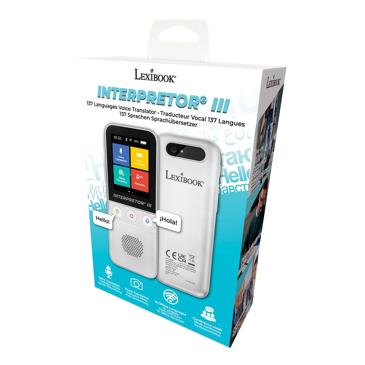LEXIBOOK, Interpretor 2 Traductor de Voz, NTL3000 | 137 idiomas, traducción por foto, Wi-Fi, soporte offline