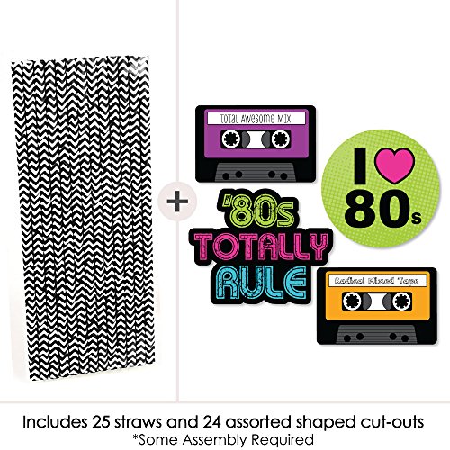80'S Retro - Paper Straw Decor - Totally 1980S Party Striped Decorative Straws - Set Of 24 #TOP2