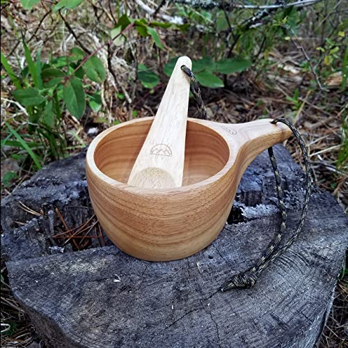 Large "Kyrre" Carved Nordic Kuksa By Coopers Bay Outdoors - Solid Wood Camp Mug & Spoon Set - This Bowl And Spoon Is A Great Addition To Your Family Camping Cooking Gear - 12.5 Oz/350 Ml #TOP6