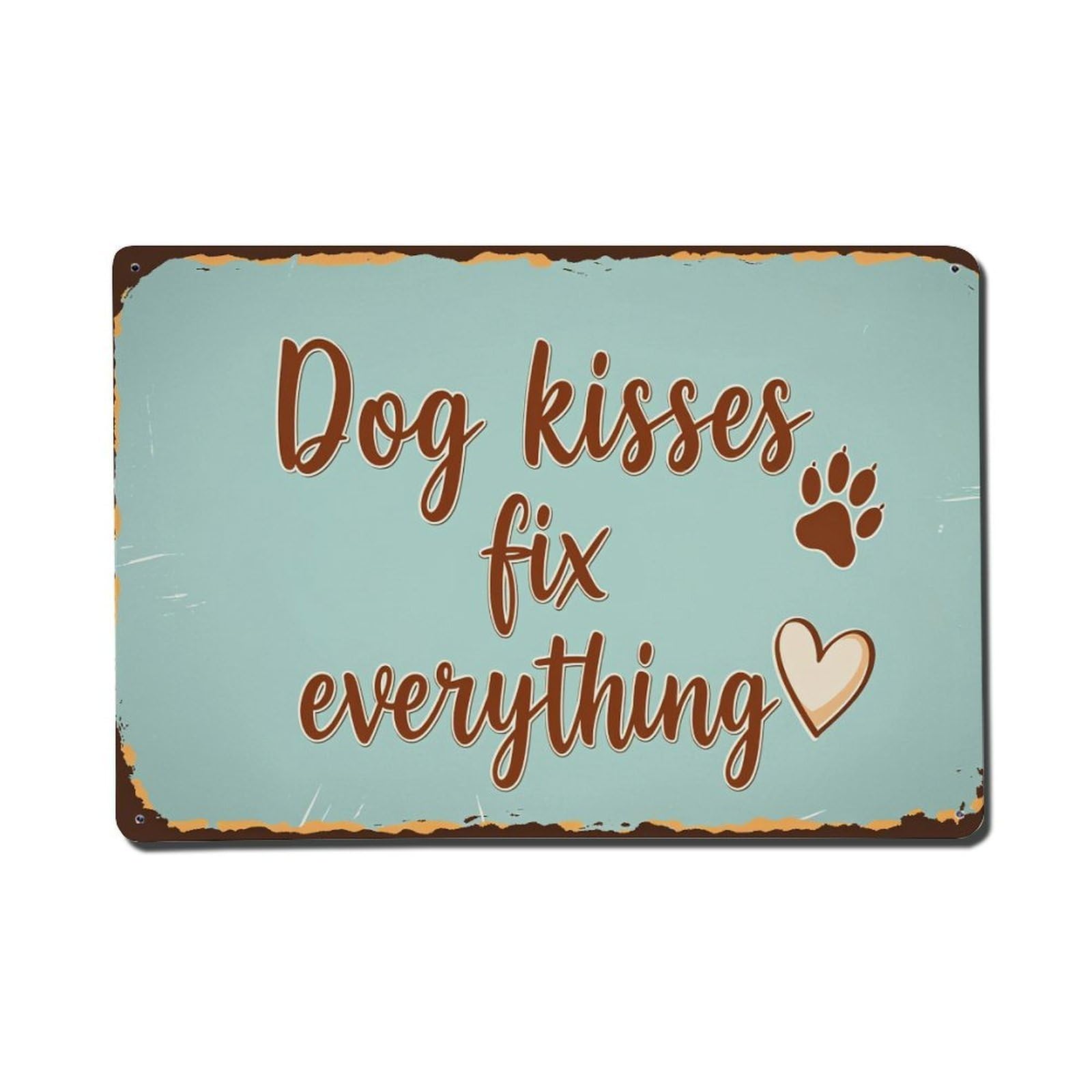 Enderetf Vintage Dog Kisses Fix Everything Paw Heart Tin Sign Metal Poster, Home Bar Garage Man Cave Cafe Indoor & Outdoor Wall Decoration 8X12inches