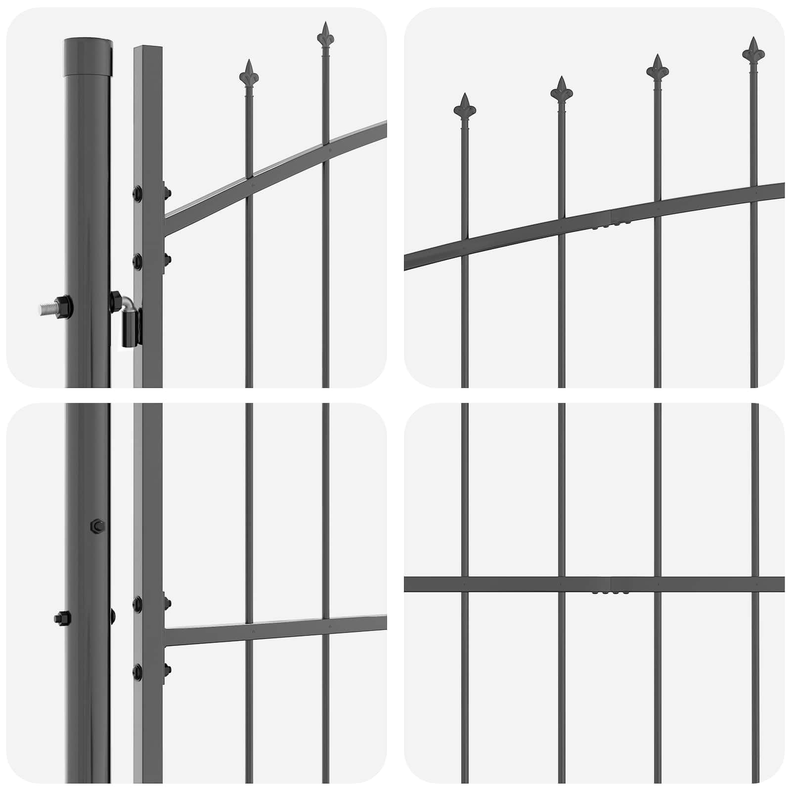 Puerta de jardín WOERDEN 195 x 500 cm, acero gris con recubrimiento de polvo, se puede cerrar con cerradura de seguridad para jardín, terraza, entrada, valla, entrada, patio, resistente y
