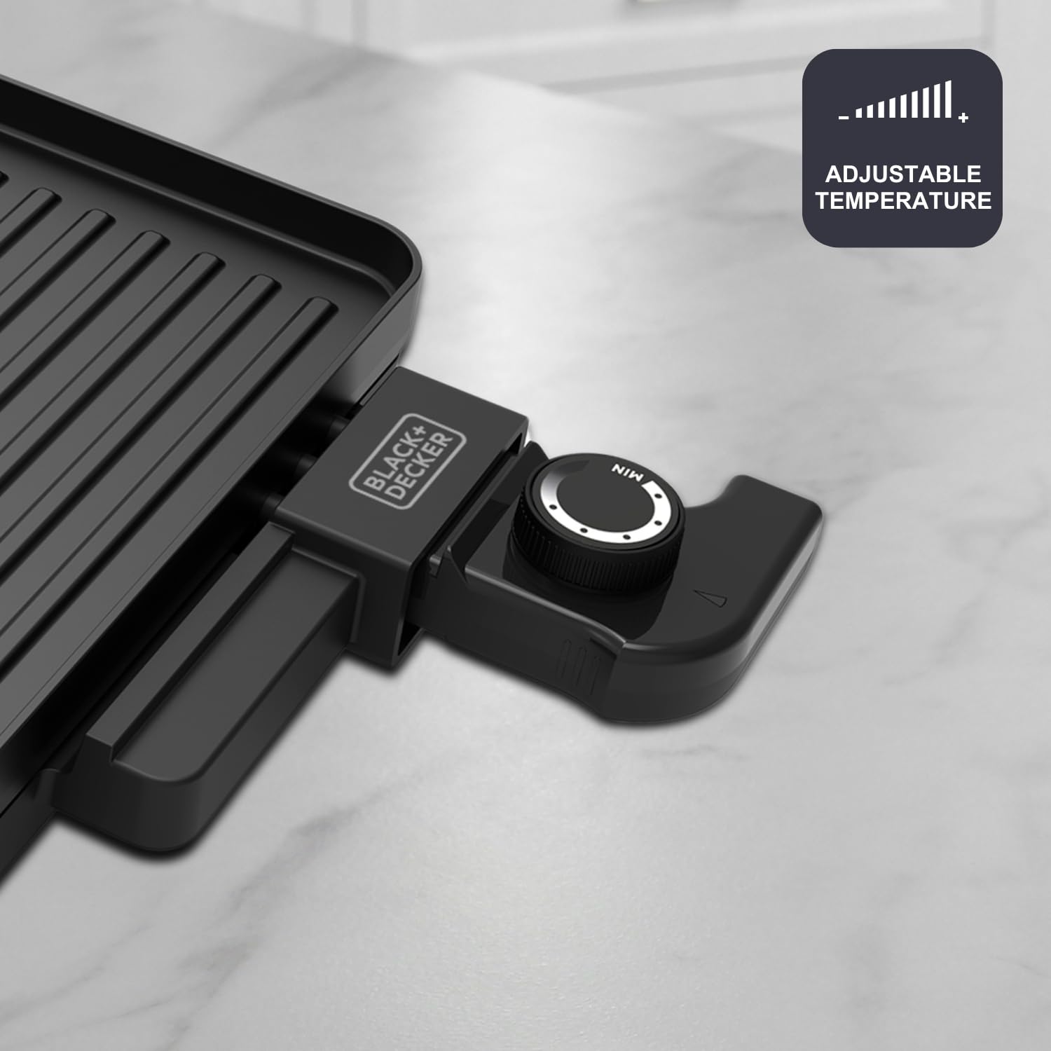 BLACK+DECKER - Plancha y Grill de Mesa BXGB2200E | 2200W | 49x27cm | Antiadherente y Libre PFOA | Temperatura Regulable | Asas Frías | Bandeja Recogegrasas | 4-6 Personas | Parrilla | Antideslizante