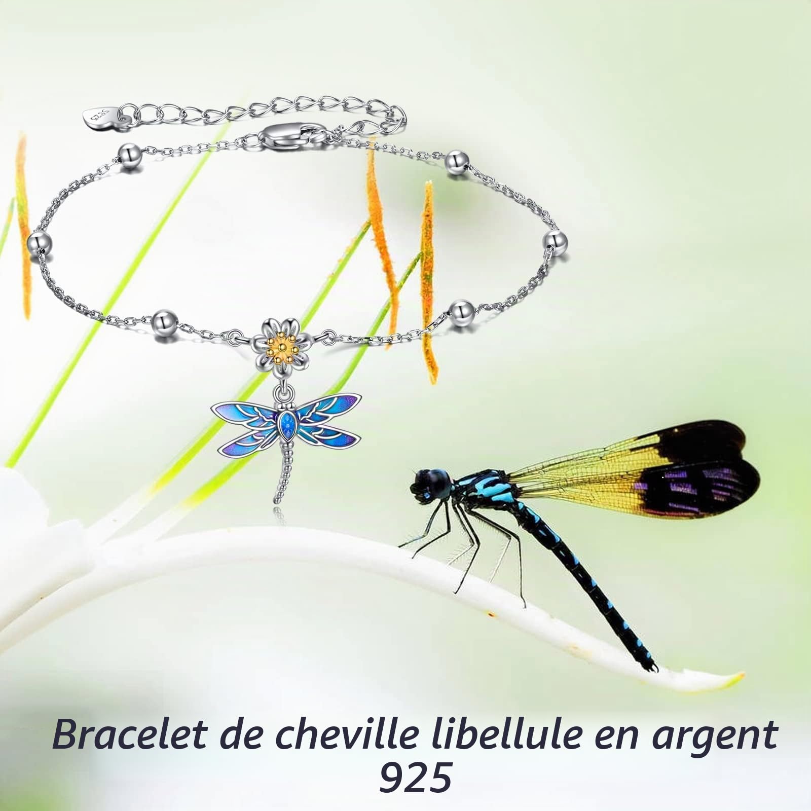 YAFEINI Abeille/Papillon/Libellule Cheville Bijoux Cadeaux pour Femmes Adolescentes en Argent Sterling Femmes Chaîne Cheville Bracelets Bijoux Cadeaux 2,5 Pouces Chaîne D'extension