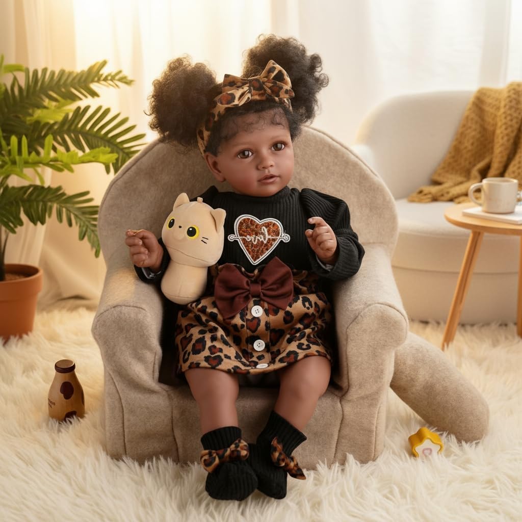 BABESIDE Lifelike Reborn Baby Dolls Black - 20 Inch Realistic-Newborn Dolls Girl African American Baby Doll with Soft Cloth Body, Real Life Baby Doll Gift for Kids Ages 3+