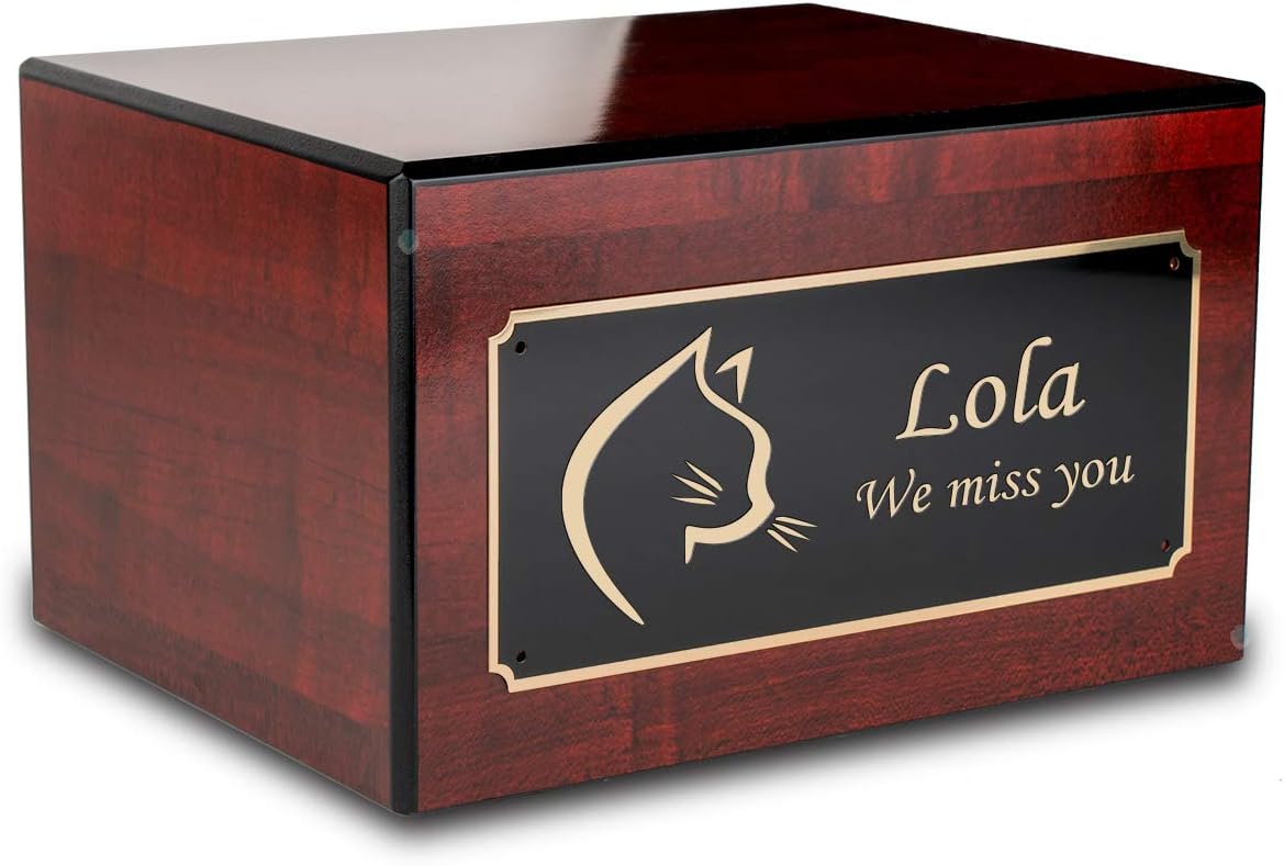 GetUrns Custom Engraved Heritage Cherry Large Pet Cremation Wood Urn Memorial Box for Ashes (Cat)