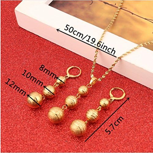Bead Pendant Necklaces Earrings Sets Gold Color Round Ball