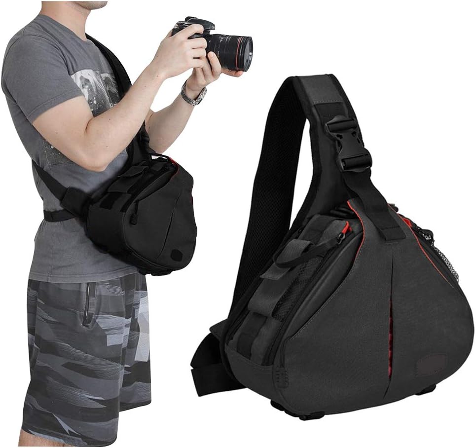 SKEIDO Camera Bag Sling Backpack Camera Case Waterproof with Rain Cover, Compatible for DSLR/SLR Mirrorless Cameras (Canon Nikon Sony Pentax) and Accessories Black