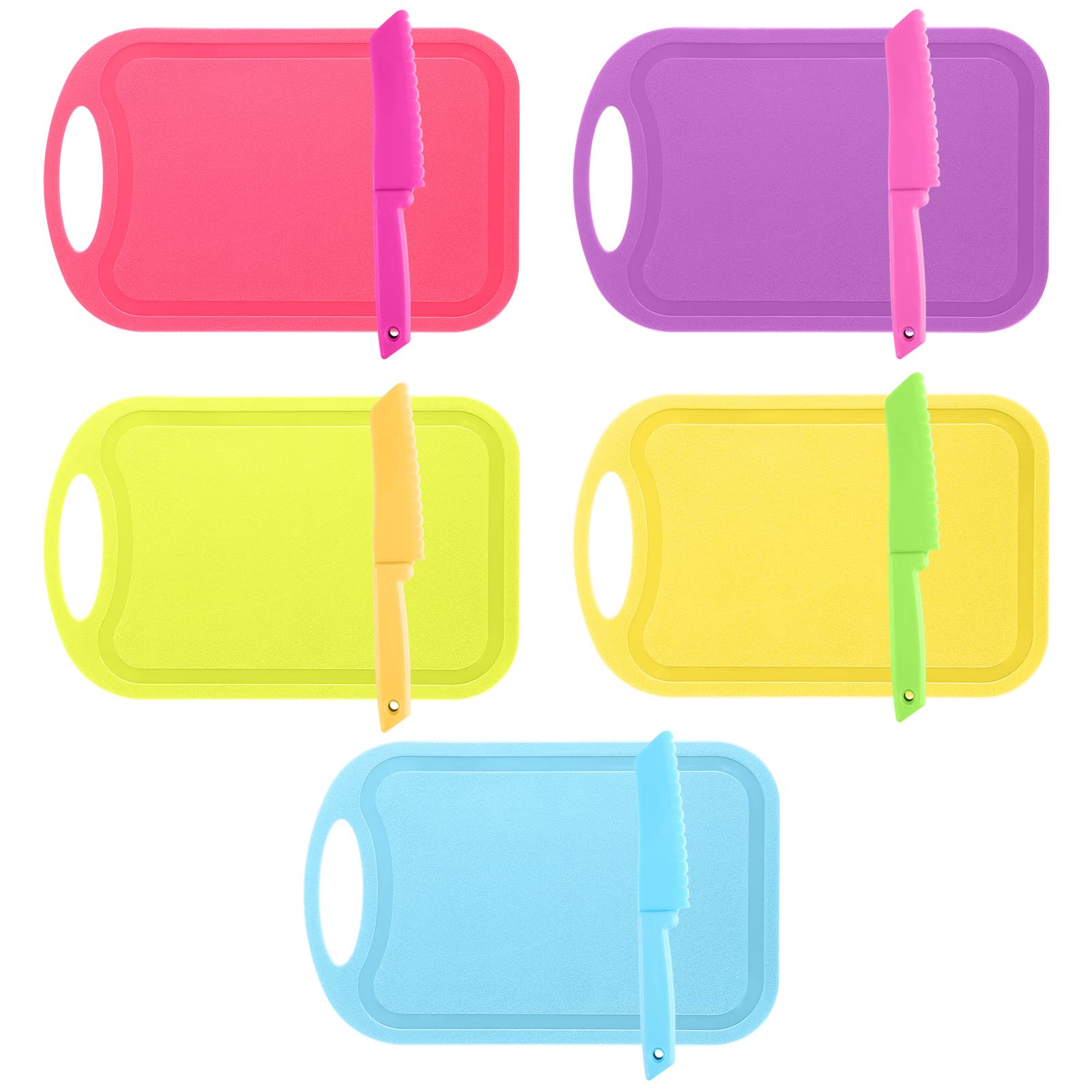 Yinkin 10 Pcs Toddler Knife Set Kids Plastic Knife Set with Cutting Board Colorful Kids Knives Cooking Safe Set Kids Cooking Utensils Kids Kitchen Tools for Child Chef Baking Chopping Salad Fruit