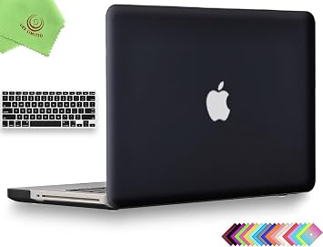 UESWILL 2in1 Smooth Soft Touch Matte Hard Shell Case with Silicone Keyboard Cover Compatible with MacBook Pro 13 inch with CD-ROM Non-Retina Model A1278 + Microfibre Cleaning Cloth, Black