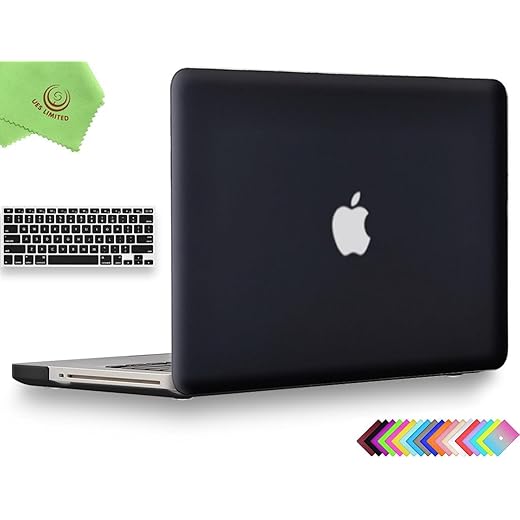 UESWILL 2in1 Smooth Soft Touch Matte Hard Shell Case with Silicone Keyboard Cover Compatible with MacBook Pro 13 inch with CD-ROM (Non-Retina) (Model A1278) + Microfibre Cleaning Cloth, Black