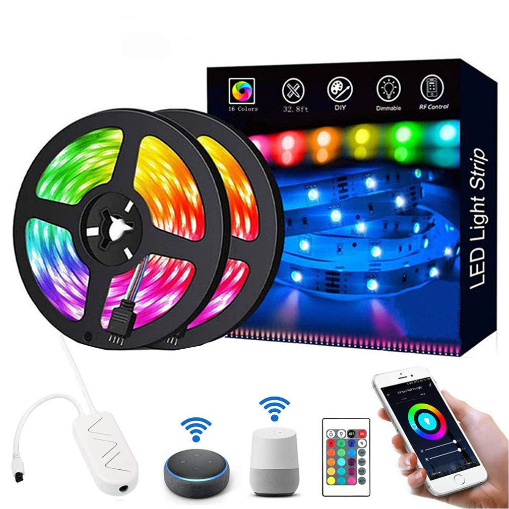 Tira Led RGB 5M, Luces Led Smart 5050 Control App Habitacion con Controlador WiFi Sincronizar Música 24 Teclas Control Remoto RF Luz De Ambiente para El Hogar Dormitorio Habitación TV Fiesta,10M