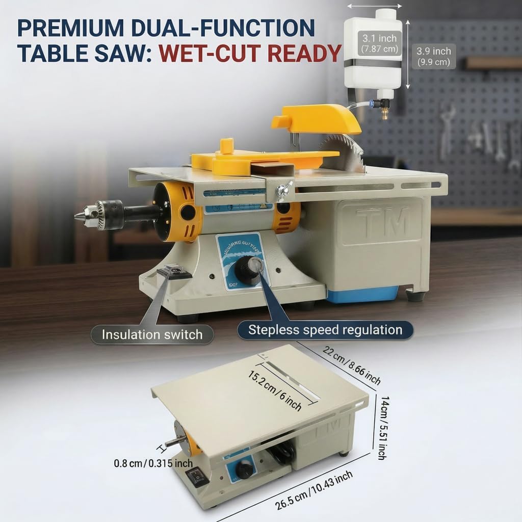 Mingfuxin Mini Table Saw Rock, Lapidary Equipment DIY Jewelry Polishing Bench Buffer Grinding Machine, 0-10000r/min with Flexible Shaft for Home Woodworking Carving Hobbies
