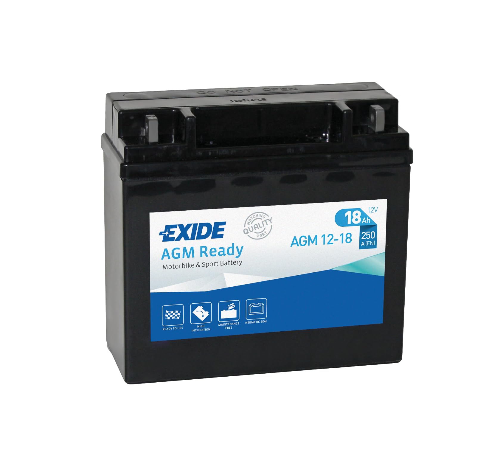 Exide Batería AGM12-18 Moto 12V Agm Ready. 12V - 18Ah/250A (EN) (180x75x165mm)