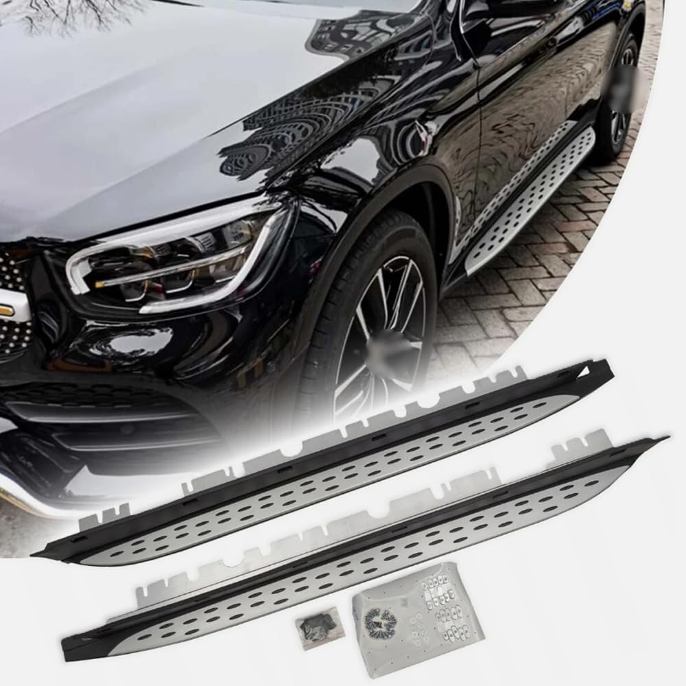2PCS Running Boards for Benz GLB 2020-2025 Side Steps Complete Kit Car Nerf Bar New Upgrade Black&Sliver Panel with Anti-Slip Particles (for Dedicated Vehicles only)