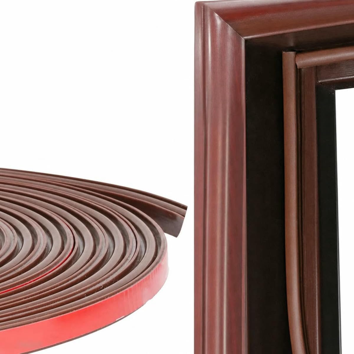 1 roll Length of 6M Rubber Weather Stripping Seal Strip for Doors/, Waterproof Self-Adhesive Weatherstrip Soundproofing-Brown-6mm-10mm-6M