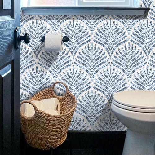 Image of Veki Luxury Floral & Botanical Geometric Wallpaper Mural - Waterproof, Moisture-Proof, Self-Adhesive PVC Wall Sticker for Home & Hotel Decoration (45cm x 300cm) (Blue Leaf)