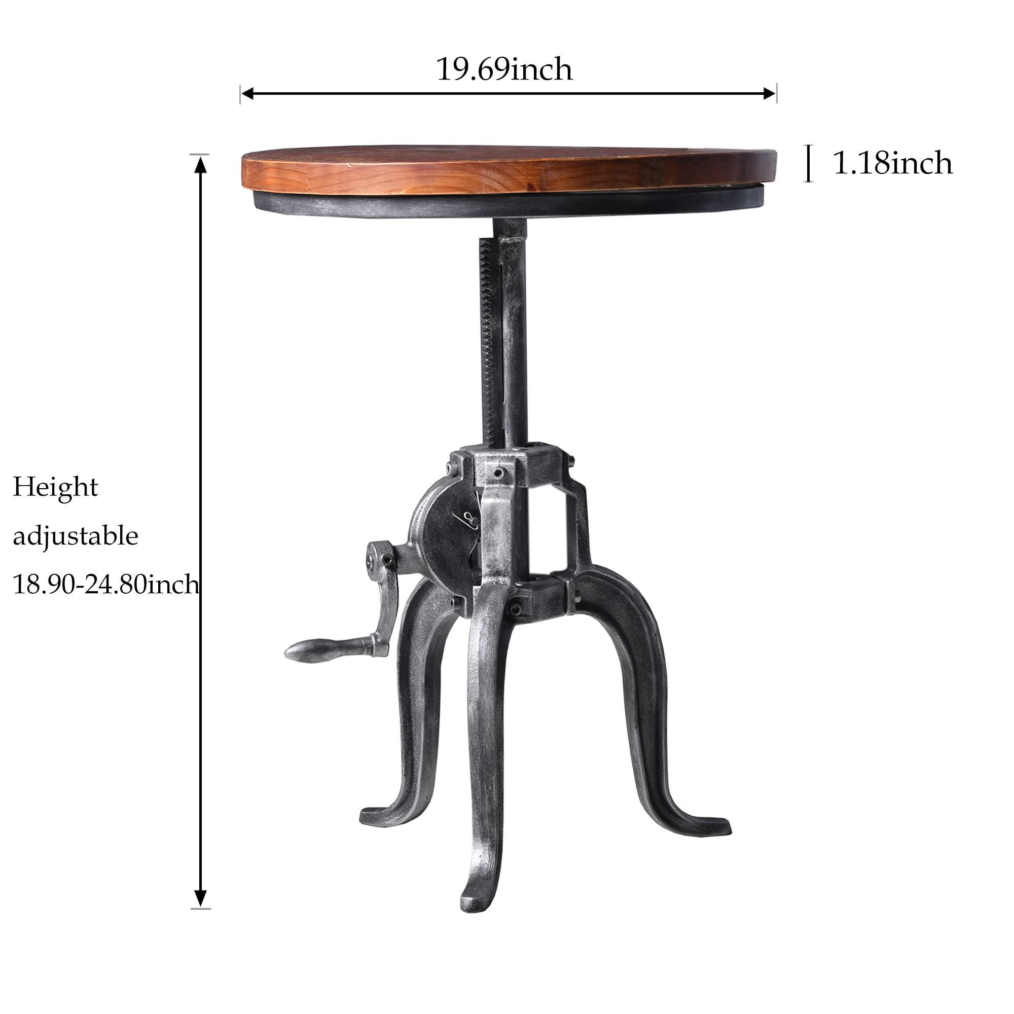 Topower Industrial Retro Side Table Antique Mechanic DIY Crank Height Ajustable Cast Iron Three-Legged Farmhouse Accent End Table Silver