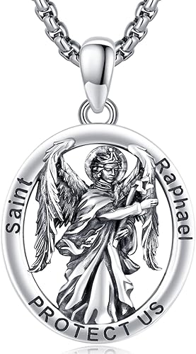 Vista 393 de Collar con colgante de plata de ley 925 con medalla de San Patrón, joyería religiosa para hombres y mujeres, con cadena de acero inoxidable 316L